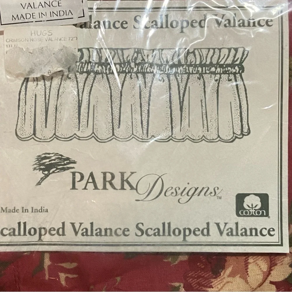 Park Designs Vintage Farmhouse Design Scalloped Valance In Crimson Red Rose. - Picture 2 of 4